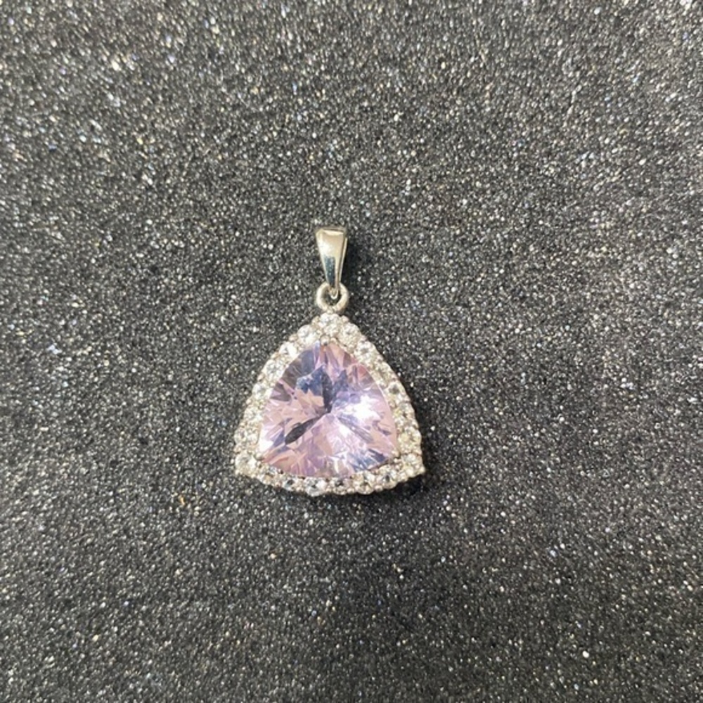 JTV 5.62 CTW, white topaz and amethyst ￼ sterling silver rhodium plated pendant